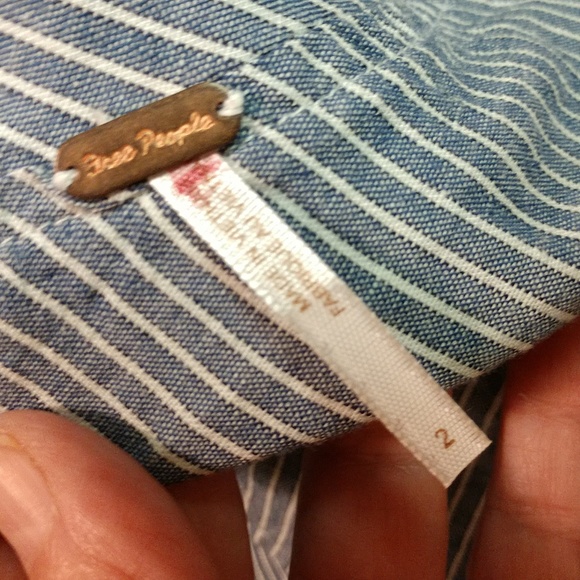 Free People One Shoulder Crop Top Waist Cotton Linen Stripe Blue White Small - Picture 8 of 13